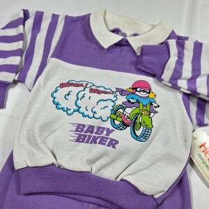 Vintage Health-tex Baby Biker Purple Striped Tracksuit Set 2T 03441 Made in USA